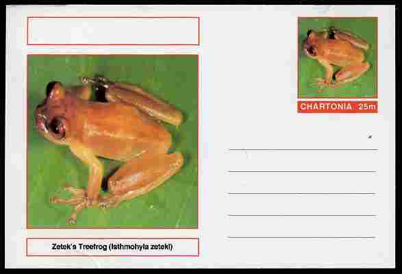 Chartonia (Fantasy) Amphibians - Zetek\D5s Treefrog (Isthmohyla zeteki) postal stationery card unused and fine, stamps on amphibians, stamps on frogs, stamps on toads
