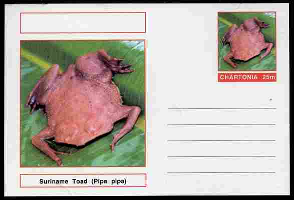 Chartonia (Fantasy) Amphibians - Suriname Toad (Pipa pipa) postal stationery card unused and fine, stamps on , stamps on  stamps on amphibians, stamps on  stamps on frogs, stamps on  stamps on toads