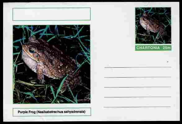 Chartonia (Fantasy) Amphibians - Purple Frog (Nasikabatrachus sahyadrensis) postal stationery card unused and fine, stamps on , stamps on  stamps on amphibians, stamps on  stamps on frogs, stamps on  stamps on toads