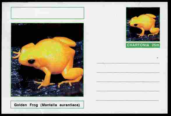 Chartonia (Fantasy) Amphibians - Golden Frog (Mantella aurantiaca) postal stationery card unused and fine, stamps on amphibians, stamps on frogs, stamps on toads
