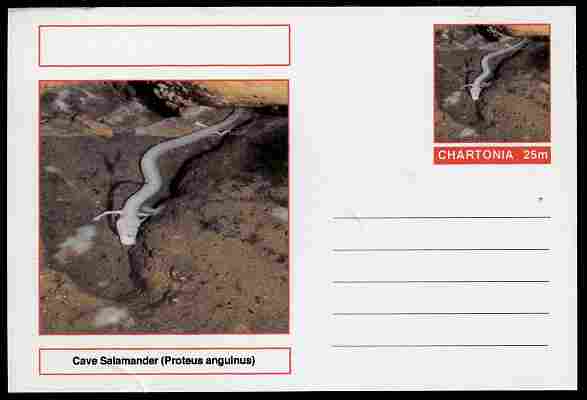 Chartonia (Fantasy) Amphibians - Cave Salamander (Proteus anguinus) postal stationery card unused and fine, stamps on amphibians, stamps on salamanders