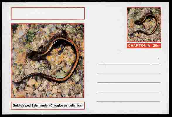 Chartonia (Fantasy) Amphibians - Gold-striped Salamander (Chioglossa lusitanica) postal stationery card unused and fine, stamps on amphibians, stamps on salamanders