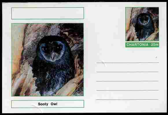 Chartonia (Fantasy) Birds - Sooty Owl (Tyto tenebricosa) postal stationery card unused and fine, stamps on , stamps on  stamps on birds, stamps on  stamps on birds of prey, stamps on  stamps on owls