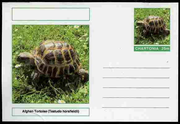 Chartonia (Fantasy) Reptiles - Afghan Tortoise (Testudo horsfieldii) postal stationery card unused and fine, stamps on animals, stamps on reptiles, stamps on tortoises, stamps on turtles