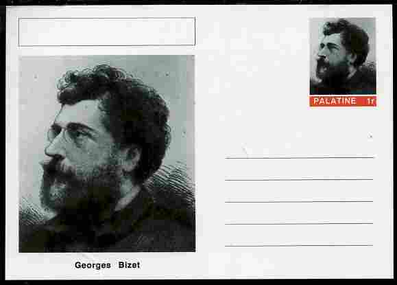 Palatine (Fantasy) Personalities - Georges Bizet (composer) postal stationery card unused and fine, stamps on , stamps on  stamps on personalities, stamps on  stamps on music, stamps on  stamps on composers, stamps on  stamps on opera