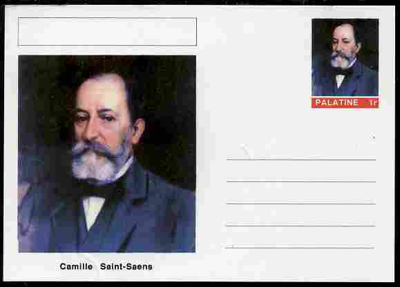 Palatine (Fantasy) Personalities - Camille Saint-Saens (composer) postal stationery card unused and fine, stamps on , stamps on  stamps on personalities, stamps on  stamps on music, stamps on  stamps on composers, stamps on  stamps on opera