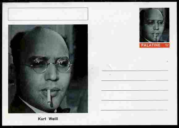 Palatine (Fantasy) Personalities - Kurt Weill (composer) postal stationery card unused and fine, stamps on , stamps on  stamps on personalities, stamps on  stamps on music, stamps on  stamps on composers, stamps on  stamps on 