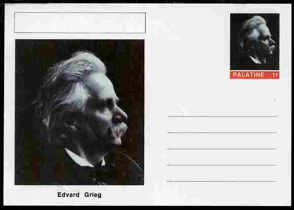 Palatine (Fantasy) Personalities - Edvard Grieg (composer) postal stationery card unused and fine, stamps on personalities, stamps on music, stamps on composers, stamps on 