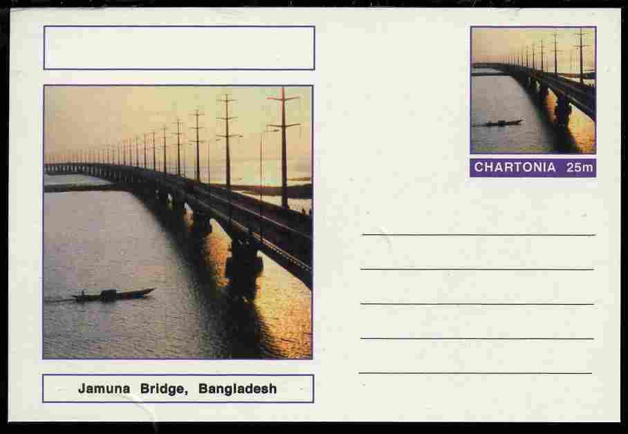 Chartonia (Fantasy) Bridges - Jamuna Bridge, Bangladesh postal stationery card unused and fine, stamps on bridges, stamps on civil engineering