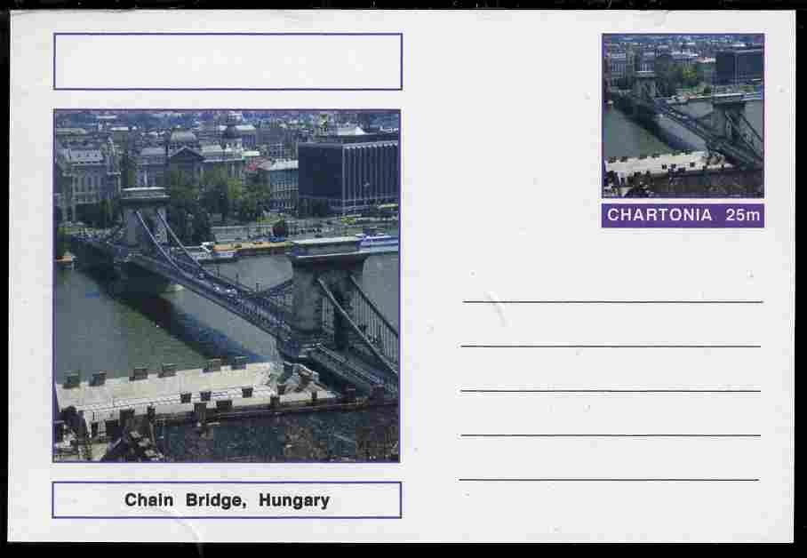 Chartonia (Fantasy) Bridges - Chain Bridge, Hungary postal stationery card unused and fine, stamps on bridges, stamps on civil engineering