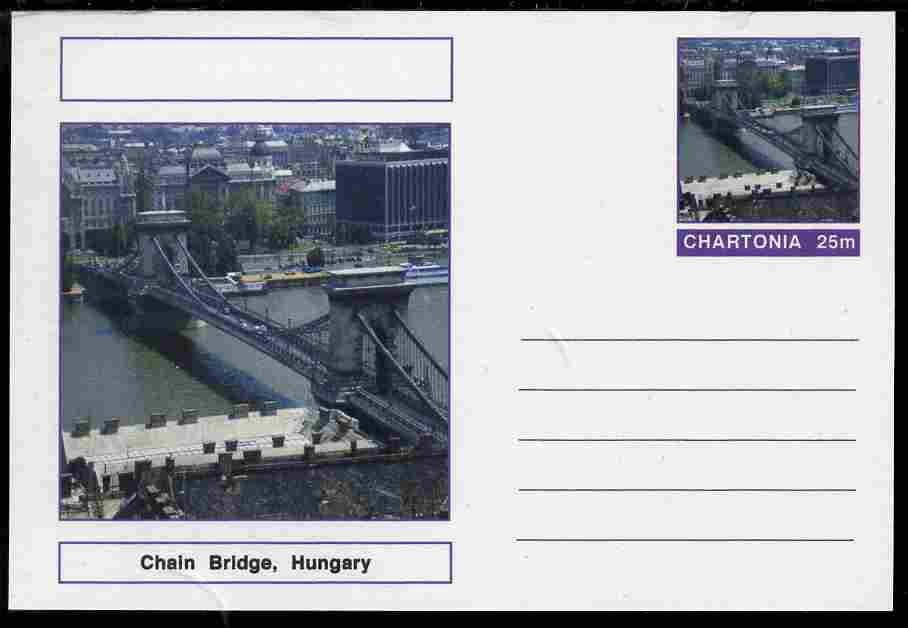 Chartonia (Fantasy) Bridges - Chain Bridge, Hungary postal stationery card unused and fine, stamps on , stamps on  stamps on bridges, stamps on  stamps on civil engineering