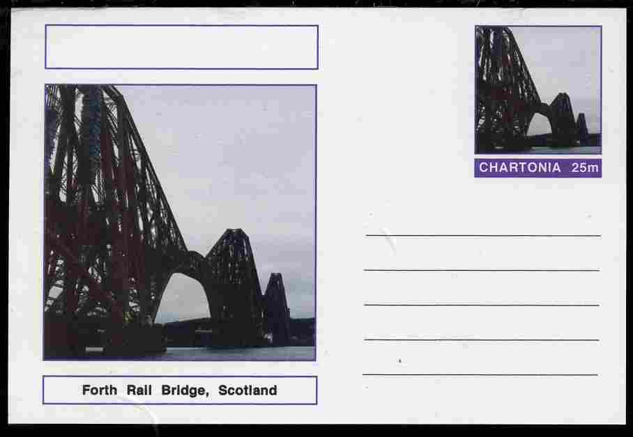 Chartonia (Fantasy) Bridges - Forth Rail Bridge, Scotland postal stationery card unused and fine, stamps on bridges, stamps on civil engineering