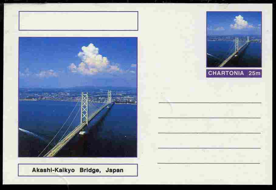 Chartonia (Fantasy) Bridges - Akashi-Kaikyo Bridge, Japan postal stationery card unused and fine, stamps on , stamps on  stamps on bridges, stamps on  stamps on civil engineering