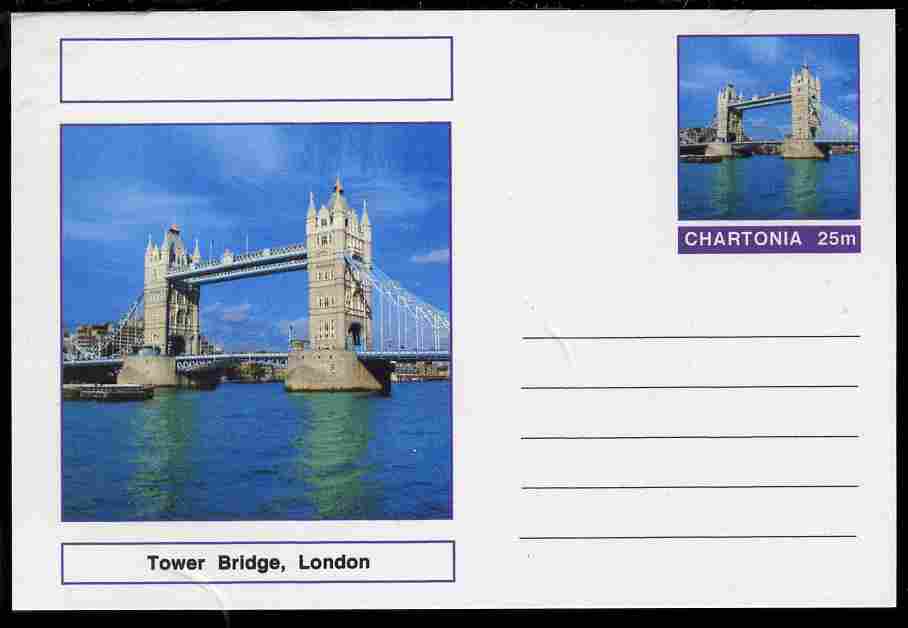 Chartonia (Fantasy) Bridges - Tower Bridge, London postal stationery card unused and fine, stamps on , stamps on  stamps on bridges, stamps on  stamps on civil engineering