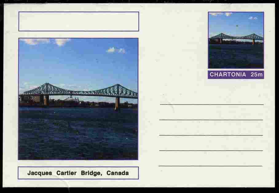 Chartonia (Fantasy) Bridges - Jacques Cartier Bridge, Canada postal stationery card unused and fine, stamps on bridges, stamps on civil engineering