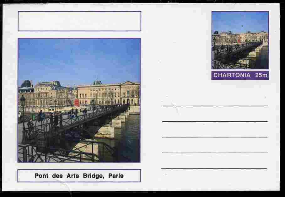 Chartonia (Fantasy) Bridges - Pont des Arts Bridge, Paris postal stationery card unused and fine, stamps on bridges, stamps on civil engineering