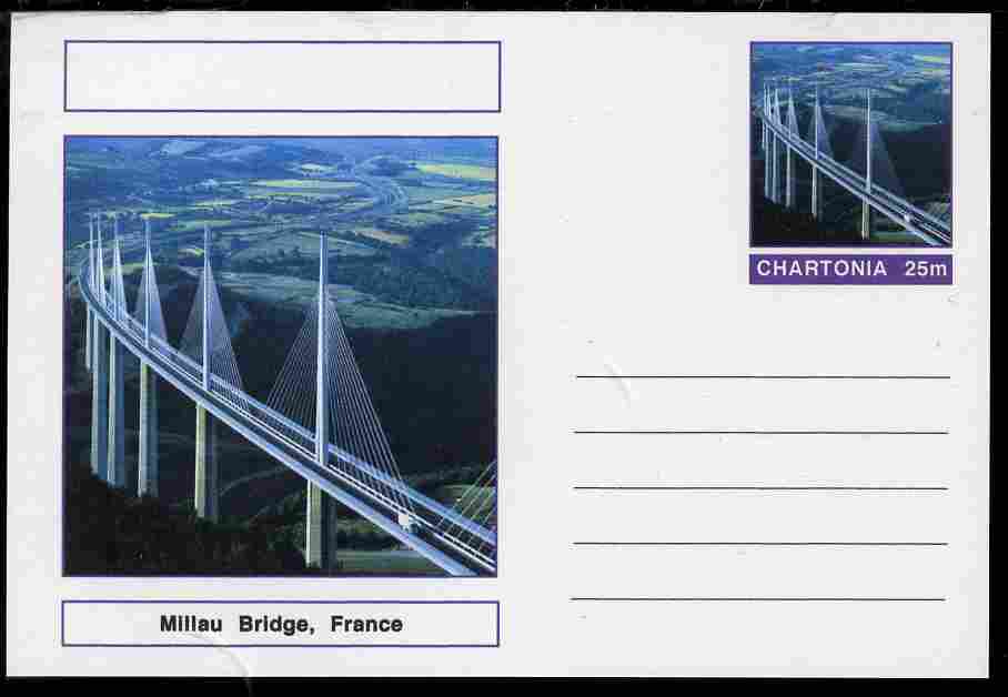 Chartonia (Fantasy) Bridges - Millau Bridge, France postal stationery card unused and fine, stamps on bridges, stamps on civil engineering