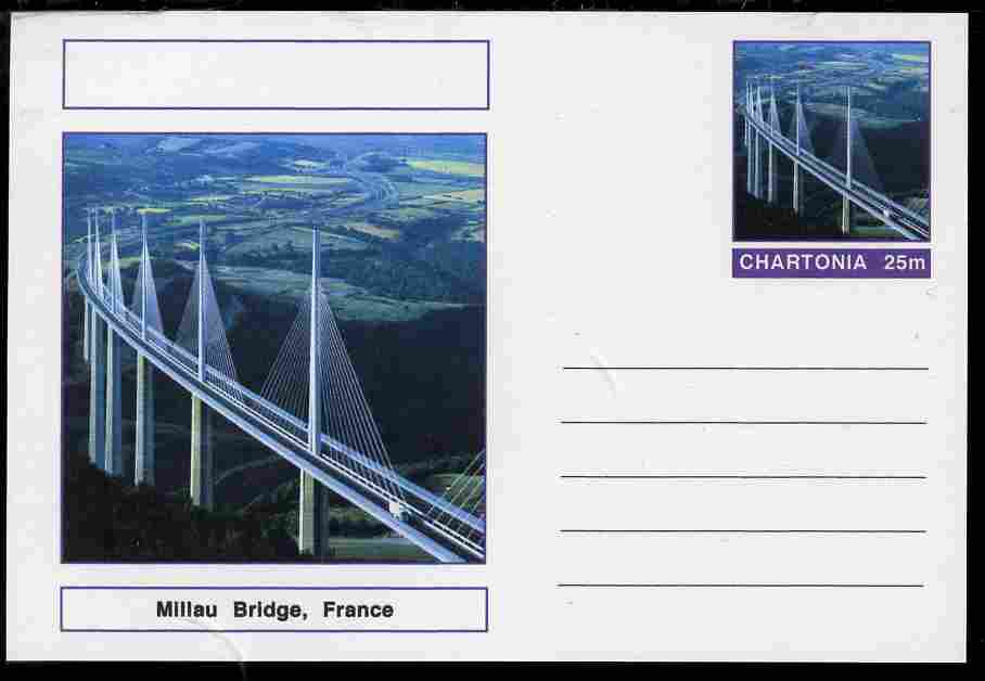 Chartonia (Fantasy) Bridges - Millau Bridge, France postal stationery card unused and fine, stamps on bridges, stamps on civil engineering