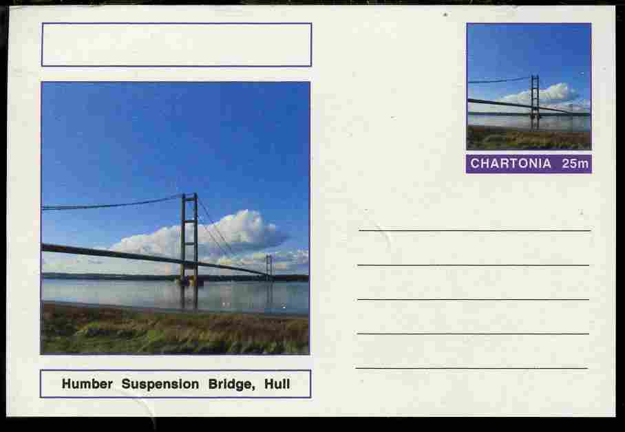 Chartonia (Fantasy) Bridges - Humber Suspension Bridge, Hull postal stationery card unused and fine, stamps on bridges, stamps on civil engineering