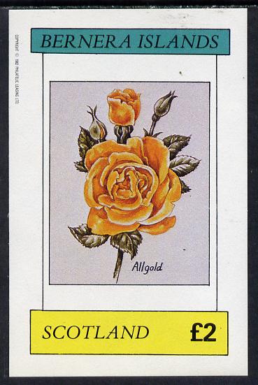 Bernera 1982 Roses (Allgold) imperf deluxe sheet (£2 value) unmounted mint, stamps on flowers    roses