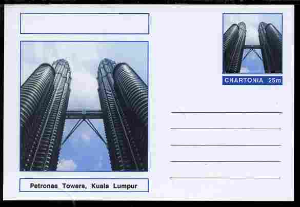 Chartonia (Fantasy) Landmarks - Petronas Towers, Kuala Lumpur postal stationery card unused and fine, stamps on , stamps on  stamps on tourism, stamps on  stamps on civil engineering, stamps on  stamps on towers