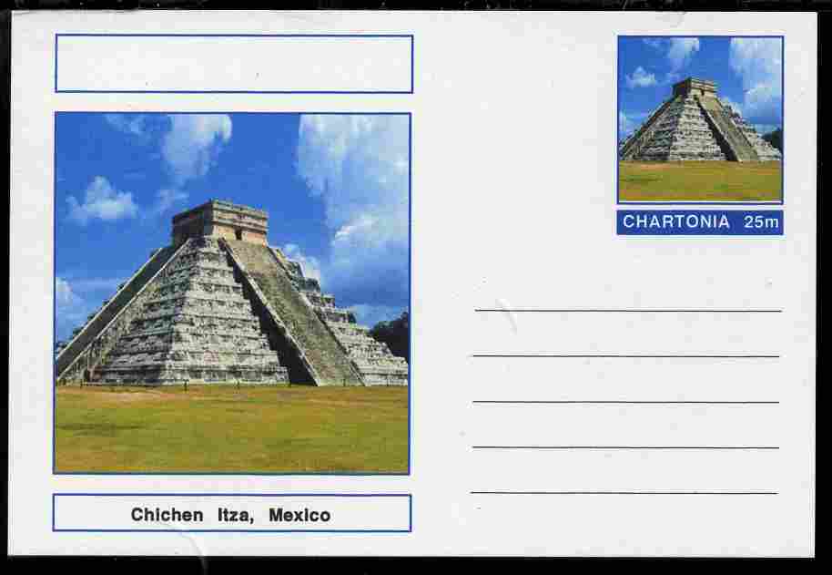 Chartonia (Fantasy) Landmarks - Chichen Itza, Mexico postal stationery card unused and fine, stamps on tourism, stamps on history
