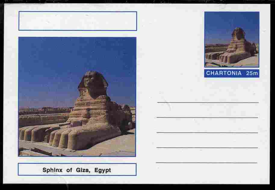 Chartonia (Fantasy) Landmarks - Sphinx at Giza, Egypt postal stationery card unused and fine, stamps on , stamps on  stamps on tourism, stamps on  stamps on monuments, stamps on  stamps on egyptology