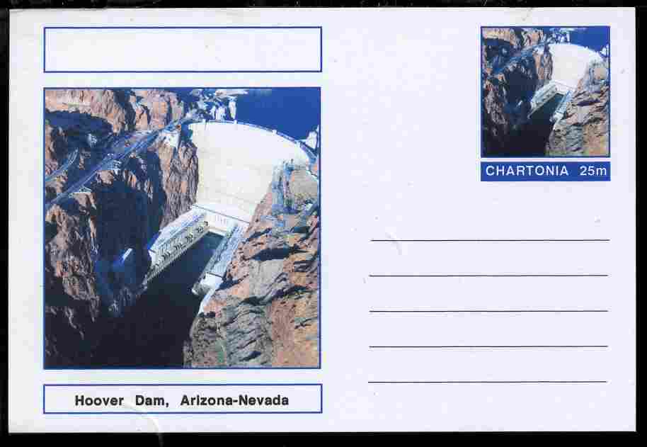 Chartonia (Fantasy) Landmarks - Hoover Dam, Arizona-Nevada postal stationery card unused and fine, stamps on , stamps on  stamps on tourism, stamps on  stamps on civil engineering, stamps on  stamps on dams, stamps on  stamps on irrigation