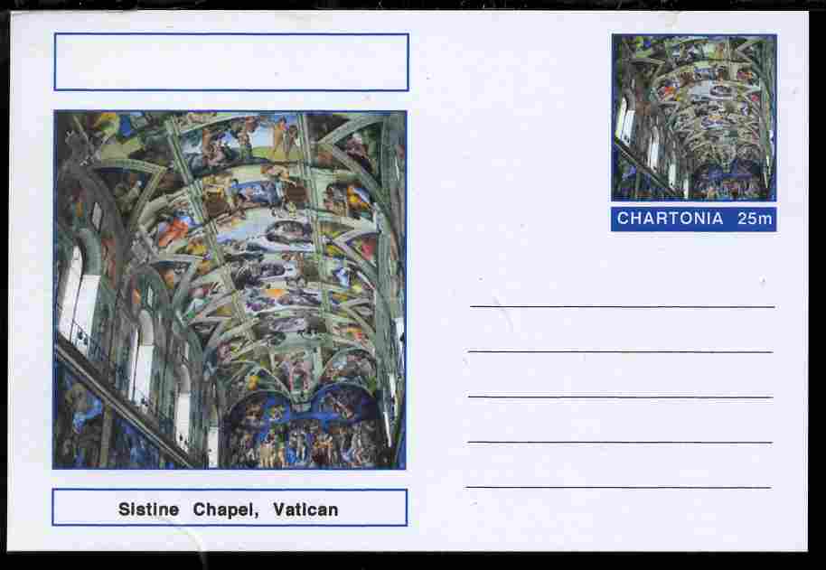 Chartonia (Fantasy) Landmarks - Sistine Chapel, Vatican postal stationery card unused and fine, stamps on , stamps on  stamps on tourism, stamps on  stamps on religion, stamps on  stamps on arts, stamps on  stamps on churches