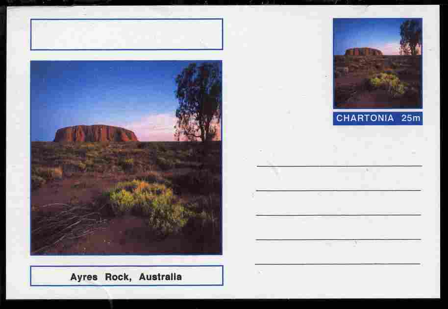 Chartonia (Fantasy) Landmarks - Ayres Rock, Australia postal stationery card unused and fine, stamps on tourism, stamps on minerals