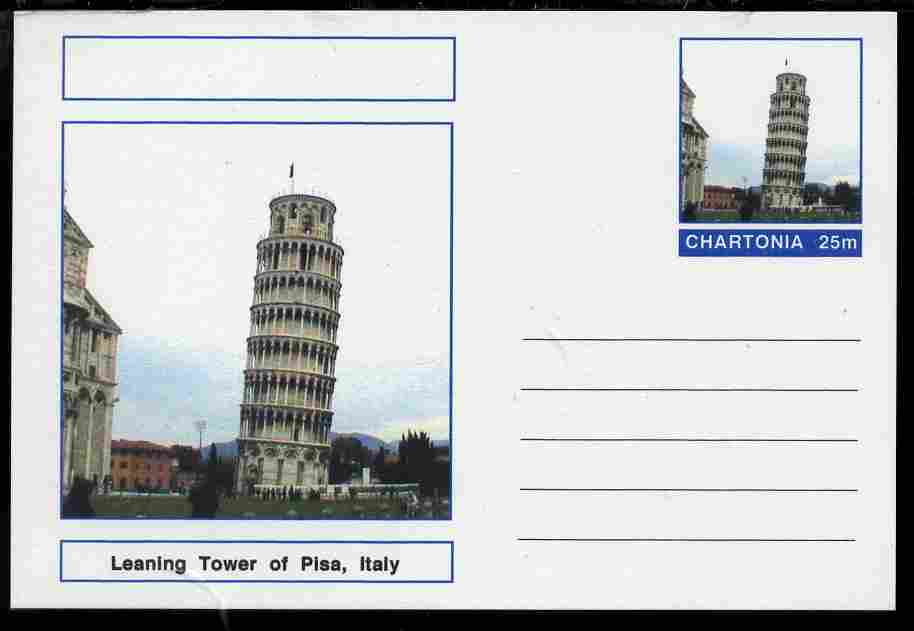 Chartonia (Fantasy) Landmarks - Leaning Tower of Pisa, Italy postal stationery card unused and fine, stamps on , stamps on  stamps on tourism, stamps on  stamps on civil engineering, stamps on  stamps on towers