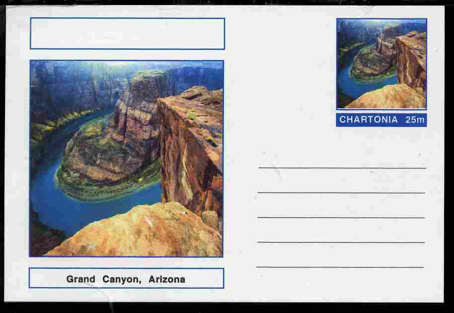 Chartonia (Fantasy) Landmarks - Grand Canyon, Arizona postal stationery card unused and fine, stamps on tourism, stamps on americana, stamps on rivers, stamps on minerals