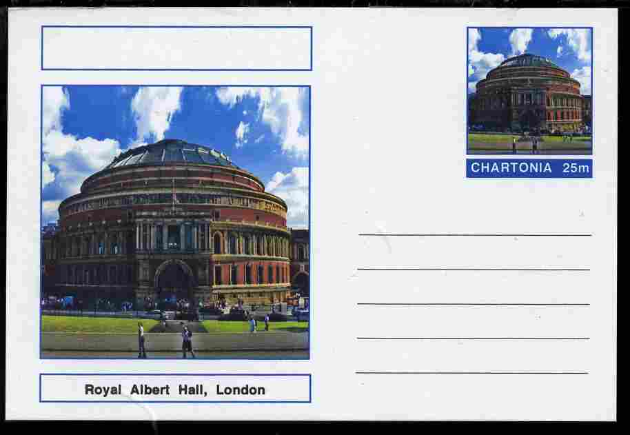 Chartonia (Fantasy) Landmarks - Royal Albert Hall, London postal stationery card unused and fine, stamps on , stamps on  stamps on tourism, stamps on  stamps on london, stamps on  stamps on entertainments