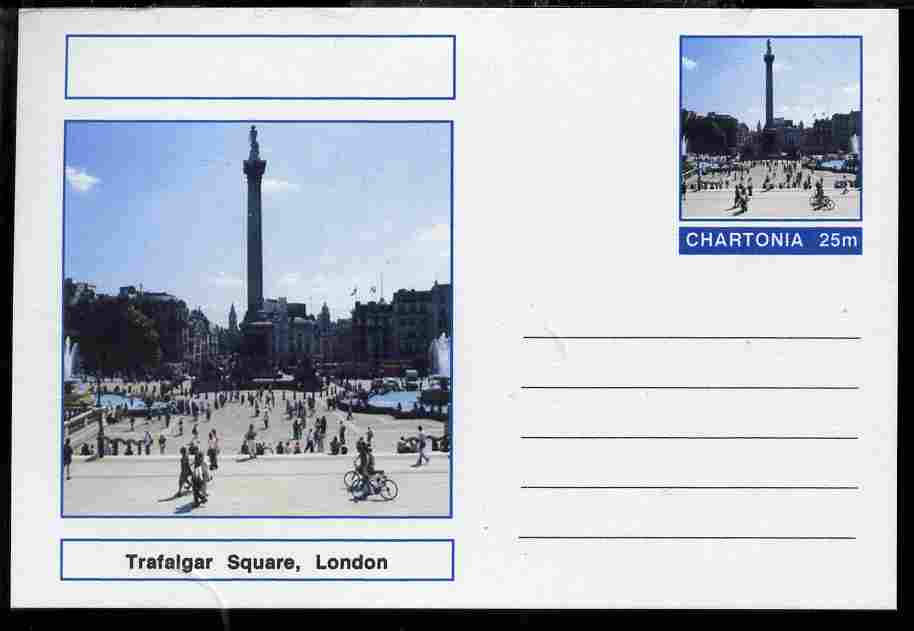 Chartonia (Fantasy) Landmarks - Trafalgar Square, London postal stationery card unused and fine, stamps on , stamps on  stamps on tourism, stamps on  stamps on london, stamps on  stamps on monuments, stamps on  stamps on nelson, stamps on  stamps on bicycles