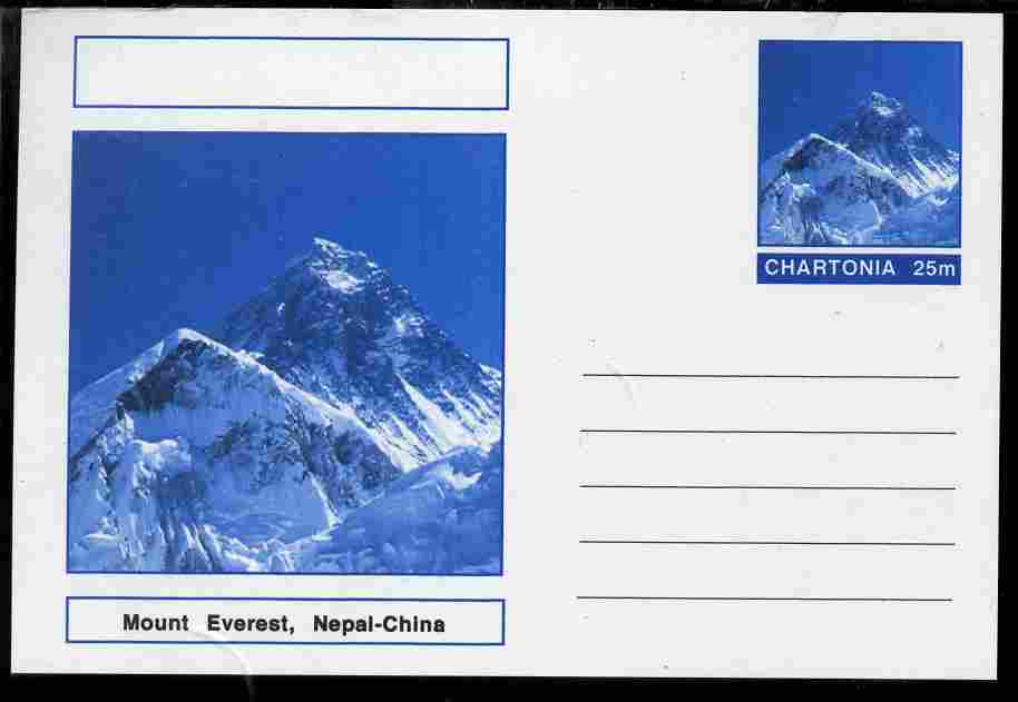 Chartonia (Fantasy) Landmarks - Mount Everest, Nepal-China postal stationery card unused and fine, stamps on , stamps on  stamps on tourism, stamps on  stamps on mountains