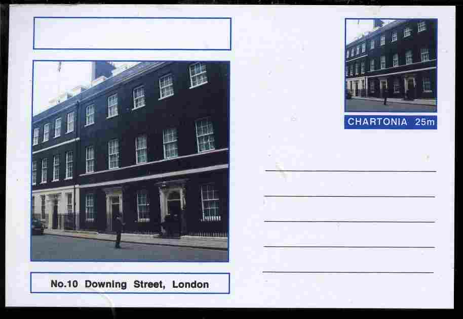 Chartonia (Fantasy) Landmarks - No.10 Downing Street, London postal stationery card unused and fine, stamps on tourism, stamps on london, stamps on constitutions