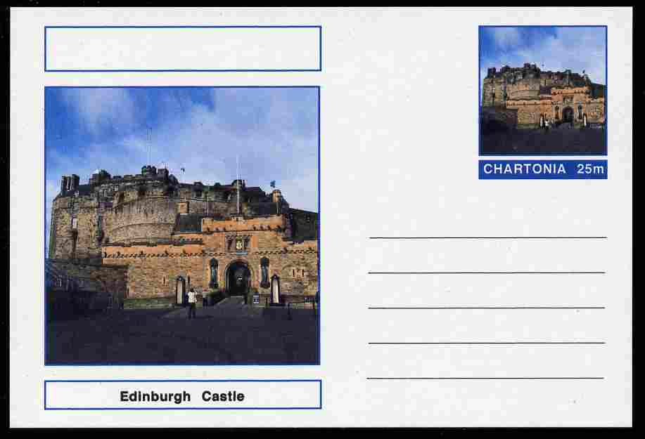 Chartonia (Fantasy) Landmarks - Edinburgh Castle postal stationery card unused and fine, stamps on , stamps on  stamps on tourism, stamps on  stamps on castles