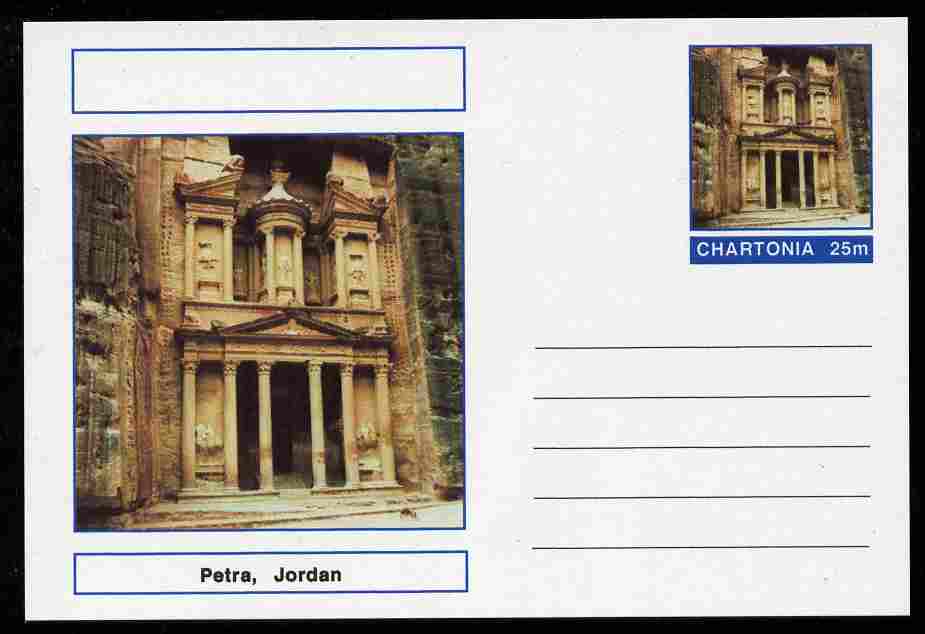 Chartonia (Fantasy) Landmarks - Petra, Jordan postal stationery card unused and fine, stamps on , stamps on  stamps on tourism, stamps on  stamps on monuments