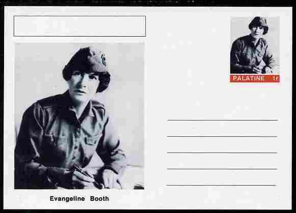 Palatine (Fantasy) Personalities - Evangeline Booth (Salvation Army) postal stationery card unused and fine, stamps on , stamps on  stamps on personalities, stamps on  stamps on salvation army, stamps on  stamps on women