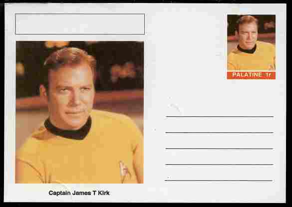 Palatine (Fantasy) Star Trek - Captain James T Kirk postal stationery card unused and fine, stamps on personalities, stamps on  tv , stamps on space