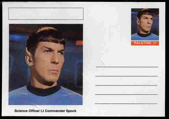 Palatine (Fantasy) Star Trek - Science Officer Lt Commander Spock postal stationery card unused and fine, stamps on personalities, stamps on  tv , stamps on space