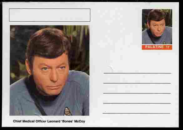 Palatine (Fantasy) Star Trek - Chief Medical Officer Leonard Bones McCoy postal stationery card unused and fine, stamps on personalities, stamps on  tv , stamps on space, stamps on medical