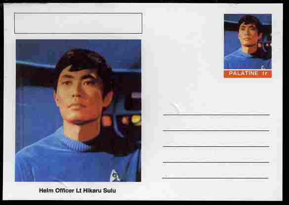Palatine (Fantasy) Star Trek - Helm Officer Lt Hikaru Sulu postal stationery card unused and fine, stamps on personalities, stamps on  tv , stamps on space