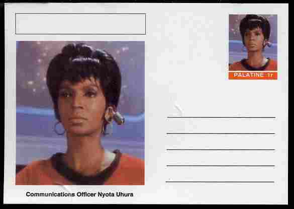 Palatine (Fantasy) Star Trek - Communications Officer Nyota Uhura postal stationery card unused and fine, stamps on personalities, stamps on  tv , stamps on space, stamps on communications