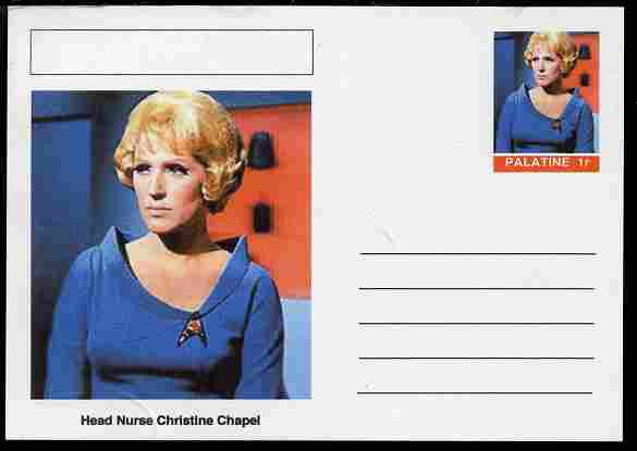 Palatine (Fantasy) Star Trek - Head Nurse Christine Chapel postal stationery card unused and fine, stamps on , stamps on  stamps on personalities, stamps on  stamps on  tv , stamps on  stamps on space, stamps on  stamps on medical, stamps on  stamps on nurses, stamps on  stamps on nursing