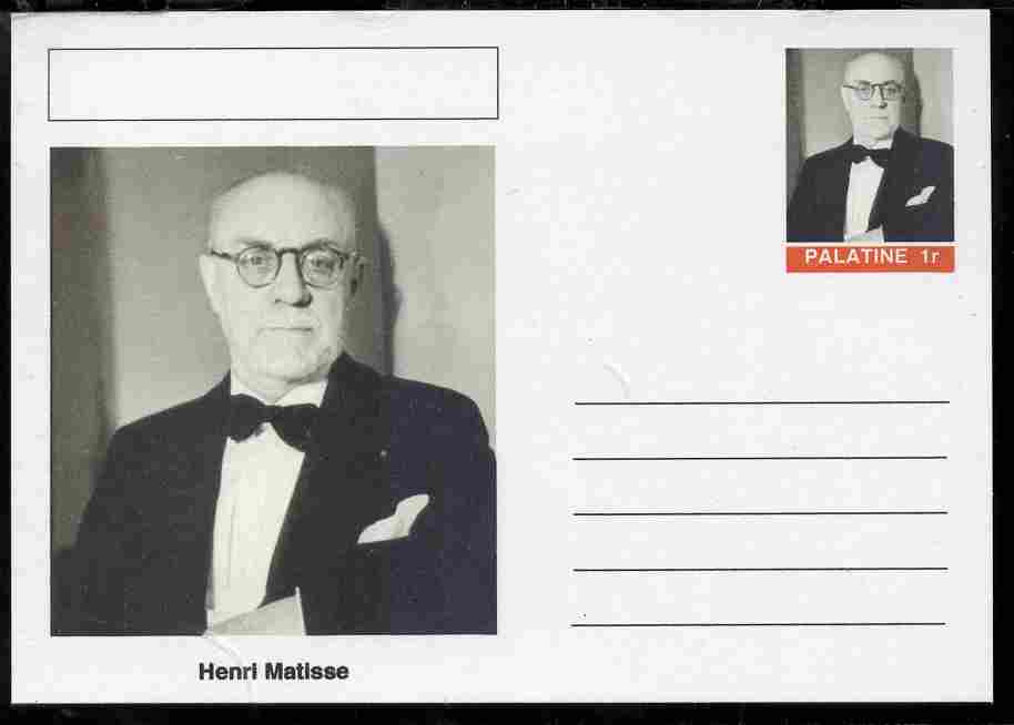 Palatine (Fantasy) Personalities - Henri Matisse postal stationery card unused and fine, stamps on , stamps on  stamps on personalities, stamps on  stamps on arts, stamps on  stamps on matisse