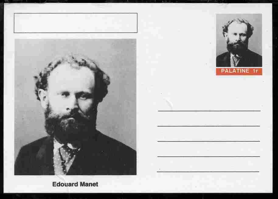 Palatine (Fantasy) Personalities - Edouard Manet postal stationery card unused and fine, stamps on personalities, stamps on arts, stamps on manet