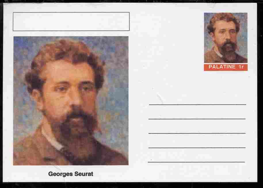 Palatine (Fantasy) Personalities - Georges Seurat postal stationery card unused and fine, stamps on personalities, stamps on arts, stamps on seurat