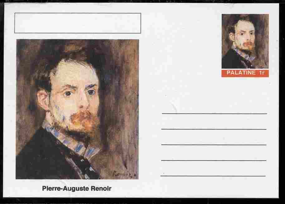 Palatine (Fantasy) Personalities - Pierre-Auguste Renoir postal stationery card unused and fine, stamps on , stamps on  stamps on personalities, stamps on  stamps on arts, stamps on  stamps on renoir