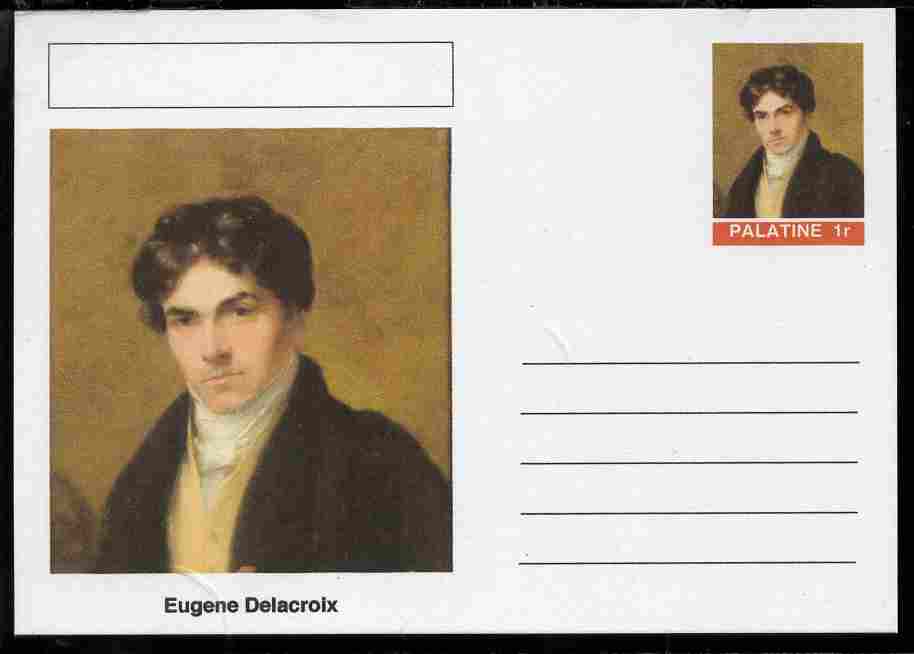 Palatine (Fantasy) Personalities - Eugene Delacroix postal stationery card unused and fine, stamps on personalities, stamps on arts, stamps on delacroix